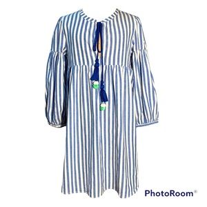 Zara Trefaluo Collection blue /white strips babydoll dress Size XS